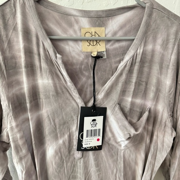 Chaser Shirtdress Tie Dye Belted Roll Tab Sleeves Purple Gray White V Neck M - Picture 4 of 5